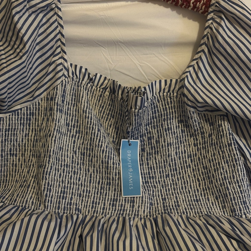 Draper James "Cam" Navy Blue and White Striped Smocked Midi Dress 2X - Picture 3 of 14